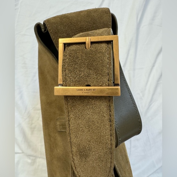 YSL Saint Laurent Le 5 a 7 Large Shoulder Bag Barley Green Suede - Picture 6 of 13